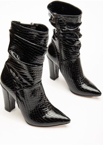 VRT-4815 Siyah Kroko Yüksek Kalın Topuklu Körüklü Fermuarlı Kadın Bot indirimleri