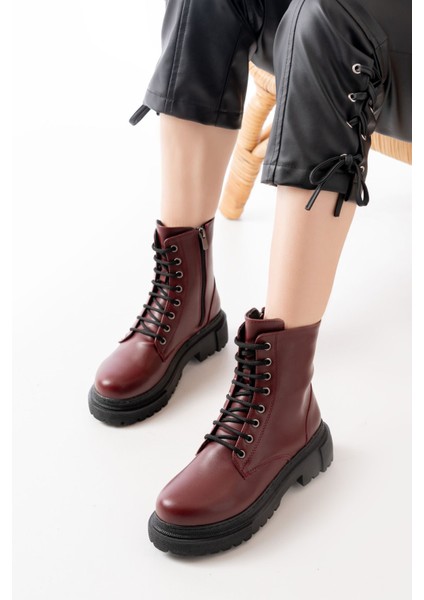 Bordo Bağcıklı Fermuarlı Günlük Kadın Bot fiyatları