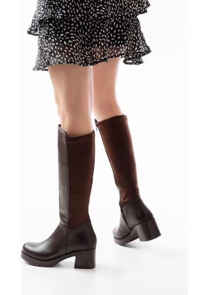 5109-3060 Kahverengi Topuklu Fermuarlı Günlük Kadın Çizme modelleri