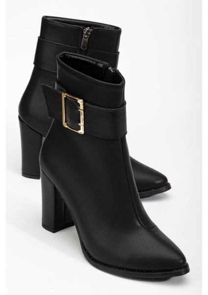 Anna Eva Siyah Cilt Sivri Burunlu Fermuarlı Kalın Topuklu Bot modelleri
