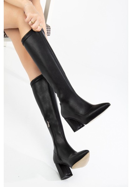 Sezar Kadın Siyah Cilt Kalın Topuklu Fermuarlı Çizme fiyatları