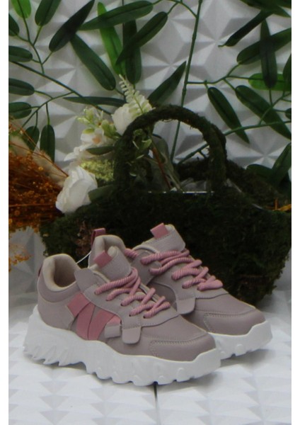 Cool Verom Pudra Bağcık Görünümlü Cırtlı Sneaker Çocuk Ayakkabı