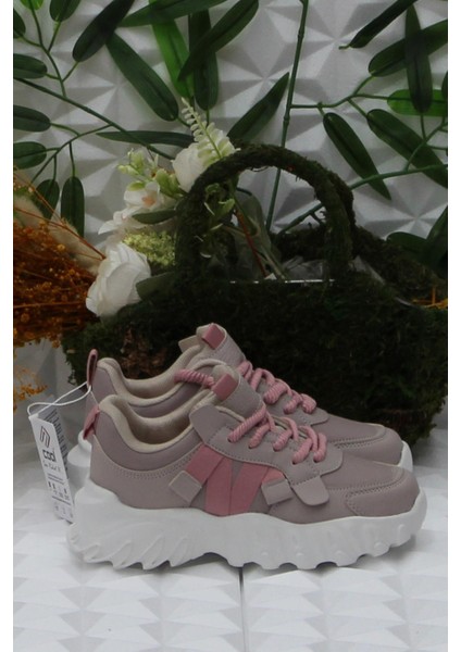 Cool Verom Pudra Bağcık Görünümlü Cırtlı Sneaker Çocuk Ayakkabı