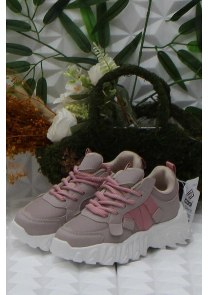 Cool Verom Pudra Bağcık Görünümlü Cırtlı Sneaker Çocuk Ayakkabı