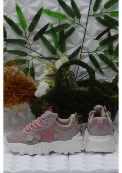Cool Verom Pudra Bağcık Görünümlü Cırtlı Sneaker Çocuk Ayakkabı