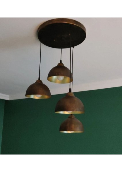Eskitme Fırçalı Metal Sarkıt Rustik Vintage Dört Avize Salon Avize
