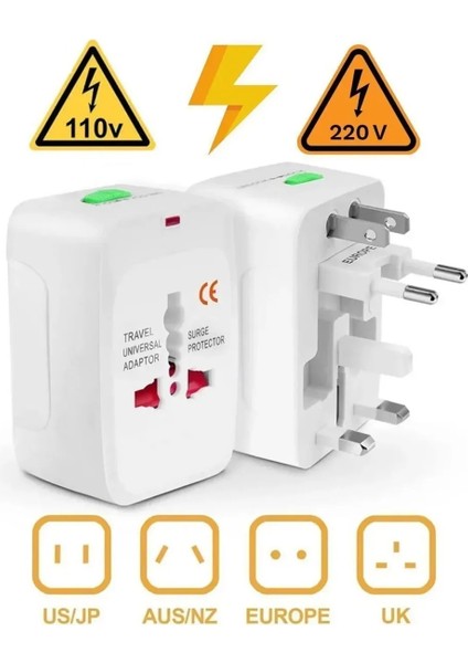 Priz Çevirici Dönüştürücü Seyahat Adaptörü Fiş Amerikan Ing Japon Çin S.arabistan Universal 5 Adet