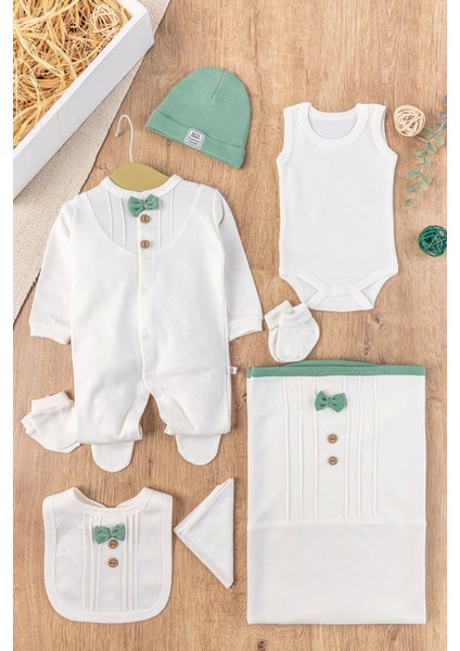 Papyonlu Tulumlu 100% Pamuk 8li Hastane Çıkış Seti