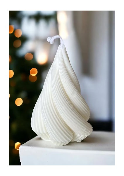 Dekoratif Sarmal Doğal Soya Wax Vanilya Kokulu Mum / Beyaz 115MM x 75MM