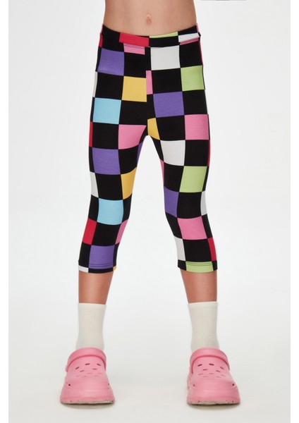 Kız Çocuk Op Art Checkers Desen Kapri