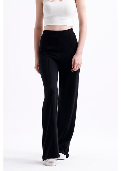 Kadın Siyah Önü Nervürlü Geniş Kalıp Bol Paça Modal Kumaş Yüksek Bel Toparlayıcı Pantolon Tayt fiyatları