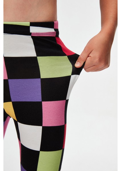 Kız Çocuk Op Art Checkers Desen Kapri fırsatları