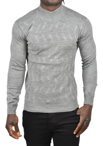 Dar Kesim Yarım Balıkçı Yaka Desenli Triko Yarım Boğazlı Kazak 2505505