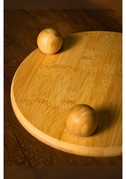 Bambu Yuvarlak Misket Ayaklı Pasta Börek Sunumluk Tablosu 32 x 6 cm