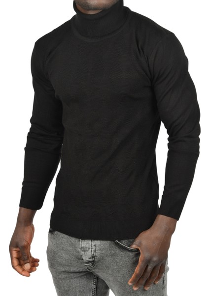 Slim Fit Baklava Desenli Tam Balıkçı Yaka Boğazlı Triko Balıkçı Yaka Kazak 2505507