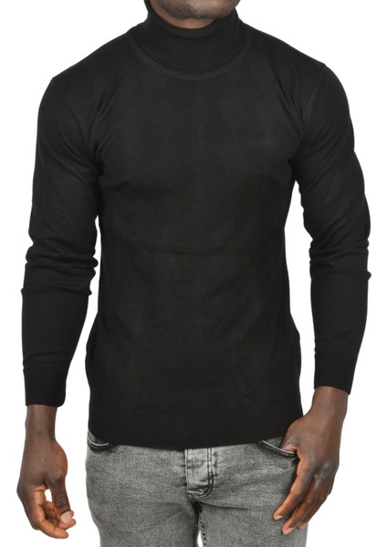 Slim Fit Baklava Desenli Tam Balıkçı Yaka Boğazlı Triko Balıkçı Yaka Kazak 2505507