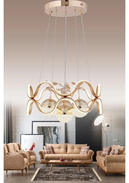 Modern 4 Lü Ledli Gold 3 Renk Sarkıt Avize
