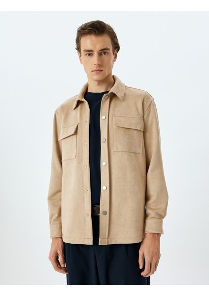 Kapaklı Cep Detaylı Regular Fit Suni Süet Gömlek Ceket modelleri