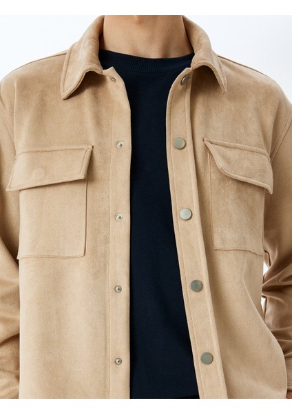 Kapaklı Cep Detaylı Regular Fit Suni Süet Gömlek Ceket indirimleri