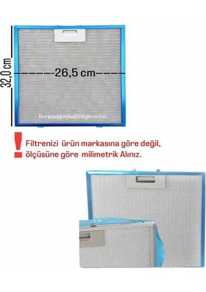 26,5 x 32 cm Aspiratör Davlumbaz Metal Yağ Filtresi 265X320MM