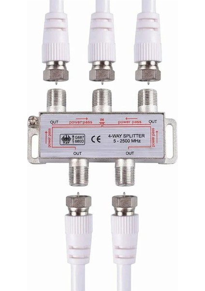 F Tipi Güç Bölücü 1/4 Splitter 1 Giriş 4 Çıkış Uydu Tv Yayın Çoklayıcı Çoğaltıcı