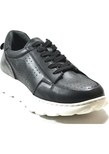 9252 Soft Deri Siyah Bağlı Hafif Taban Kadın Sneaker Ayakkabı modelleri
