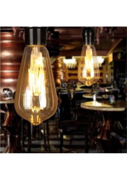 Robolog LED Lamp Rustik LED Ampul 2 Adet Dekoratif Aydınlatma E27 Duy Edison Armut Model Vıntage 4W Ledlamp