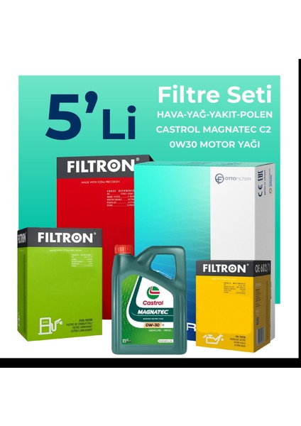 Citroen Jumper 2.0 BlueHDi Dizel Filtre Bakım Seti Castrol Motor Yağlı (2015-2020) 5 Li