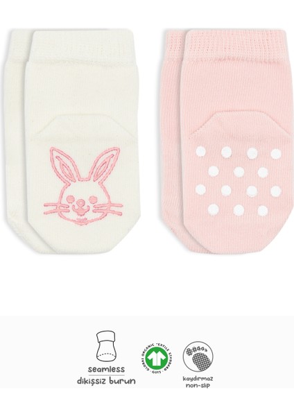 Bistyle Hayvan Figürlü Kaymaz Soket Çorap 2'li BS10104 Pembe Ekru