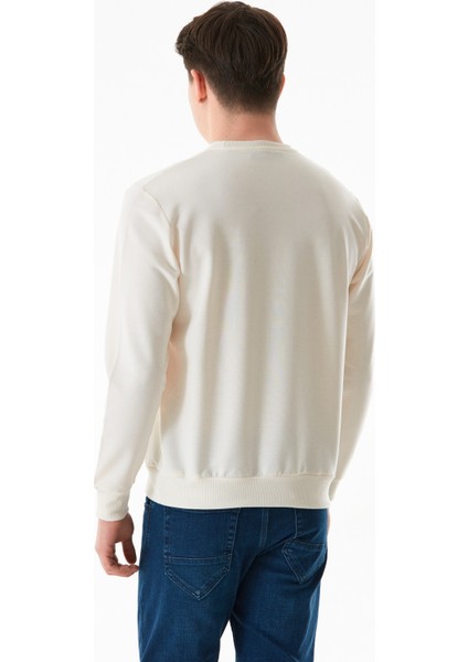 Yazı Nakışlı Bisiklet Yaka Sweatshirt