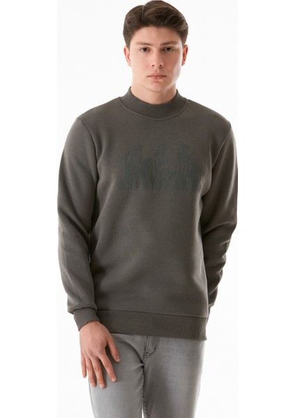 3 Iplik One Step Ahead Baskılı Dik Yaka Sweatshirt