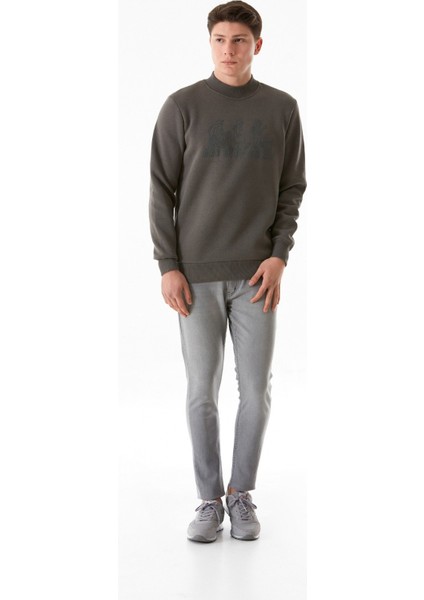 3 Iplik One Step Ahead Baskılı Dik Yaka Sweatshirt