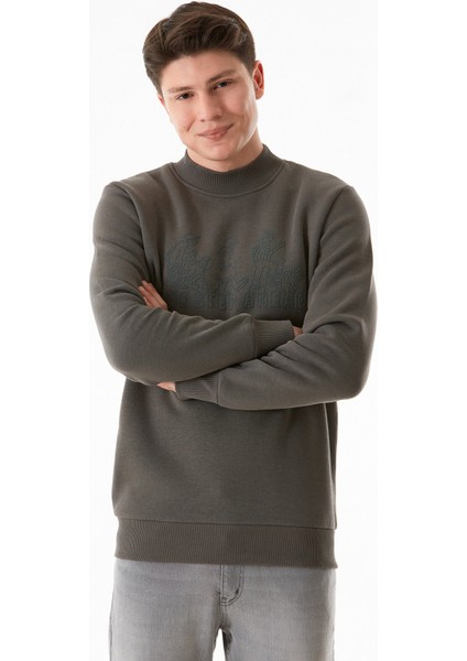 3 Iplik One Step Ahead Baskılı Dik Yaka Sweatshirt