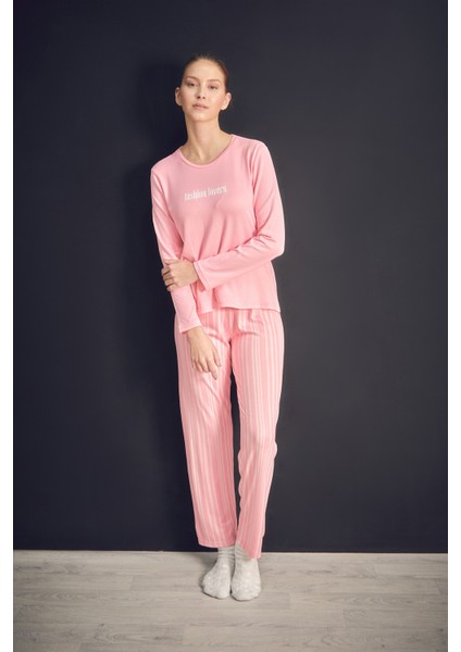 Yazı Baskılı Bisiklet Yaka 2 Li Pijama Takımı modelleri