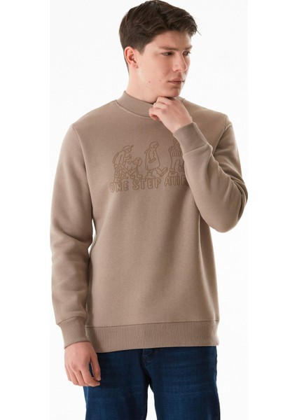 3 Iplik One Step Ahead Baskılı Dik Yaka Sweatshirt