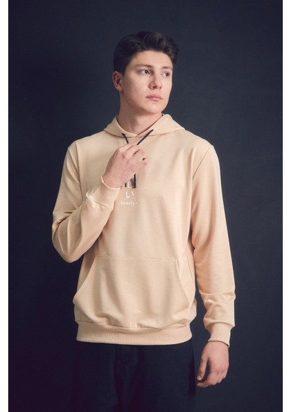 Lonely Yazı Baskılı Kapüşonlu Kanguru Cepli Sweatshirt