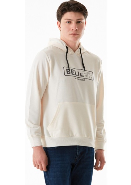 Believe Baskılı Kapüşonlu Sweatshirt