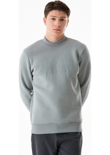 3 Iplik One Step Ahead Baskılı Dik Yaka Sweatshirt