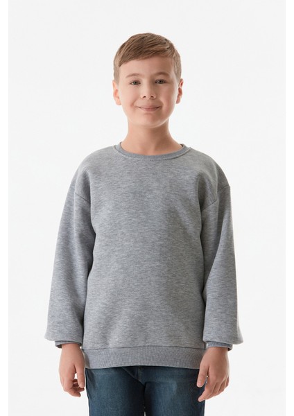 3 Iplik Sırtı Baskılı Bisiklet Yaka Erkek Çocuk Sweatshirt