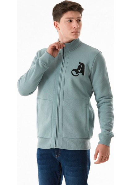 3 Iplik Harf Baskılı Fermuarlı Dik Yaka Sweatshirt