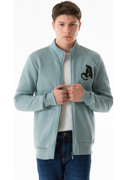 3 Iplik Harf Baskılı Fermuarlı Dik Yaka Sweatshirt fiyatları
