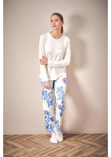 Yazı Baskılı Bisiklet Yaka 2 Li Pijama Takımı