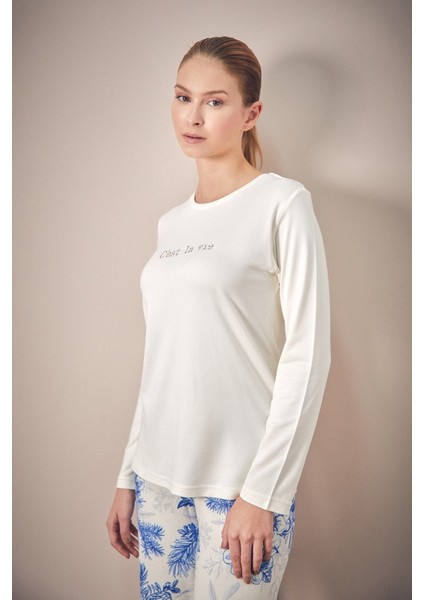 Yazı Baskılı Bisiklet Yaka 2 Li Pijama Takımı fiyatları