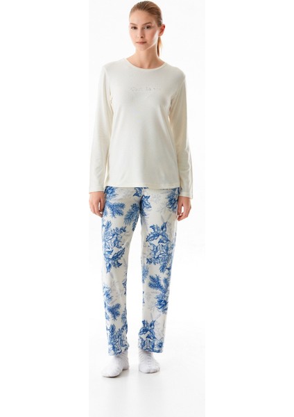 Yazı Baskılı Bisiklet Yaka 2 Li Pijama Takımı modelleri