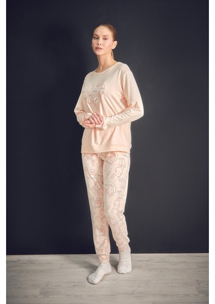 Tavşan Nakışlı Bisiklet Yaka 2 Li Pijama Takımı