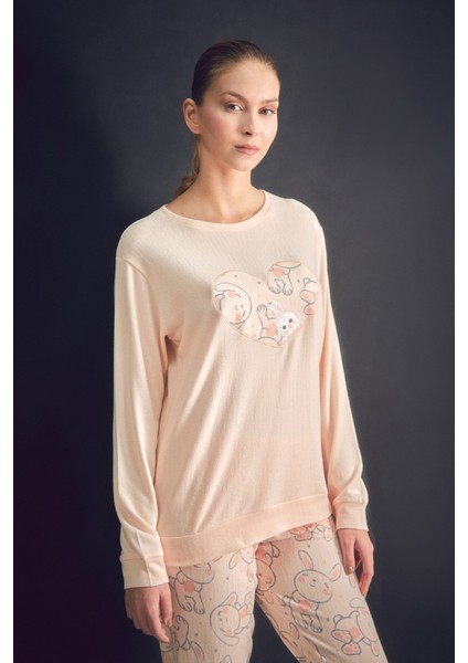 Tavşan Nakışlı Bisiklet Yaka 2 Li Pijama Takımı fiyatları