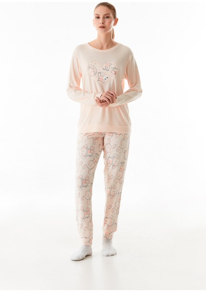 Tavşan Nakışlı Bisiklet Yaka 2 Li Pijama Takımı modelleri