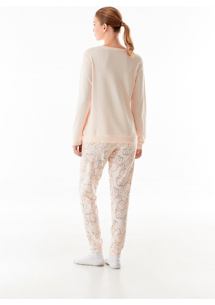 Tavşan Nakışlı Bisiklet Yaka 2 Li Pijama Takımı fırsatları