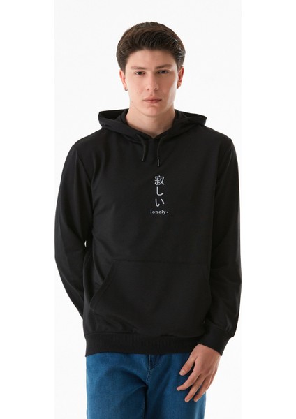 Lonely Yazı Baskılı Kapüşonlu Kanguru Cepli Sweatshirt modelleri