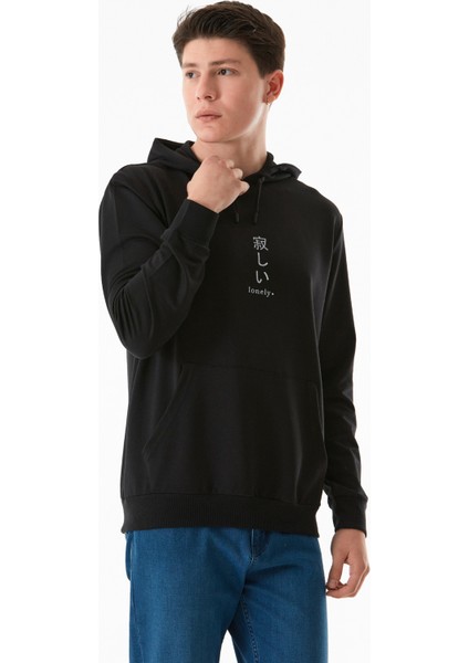 Lonely Yazı Baskılı Kapüşonlu Kanguru Cepli Sweatshirt indirimleri